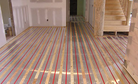 Hydronic floor heating system installed.